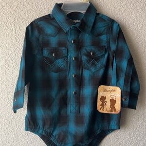 Wrangler Teal & Black Plaid Infant Button-Front Onesie